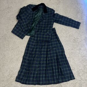 Vintage Doncaster Tartan Plaid Shoulder Pads Blazer & Pleated Skirt Set Sz 6/8